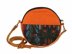 Kulatá taška přes rameno, oranžová, květy