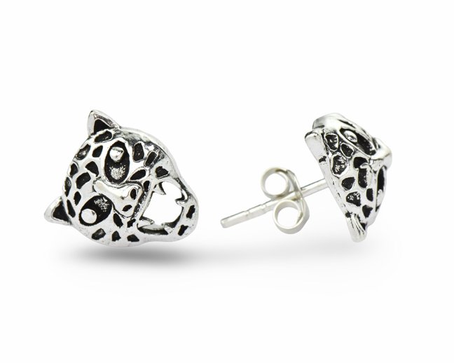 Stříbrné náušnice puzety - Levhart