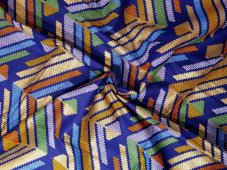 Látka DWI z Bali, modrá, barevný potisk