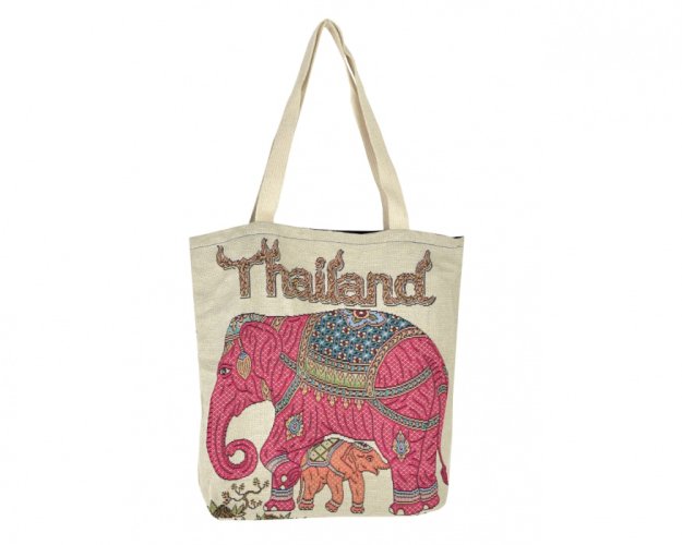 Taška malá Suchin, slon růžový, bílá, Thailand
