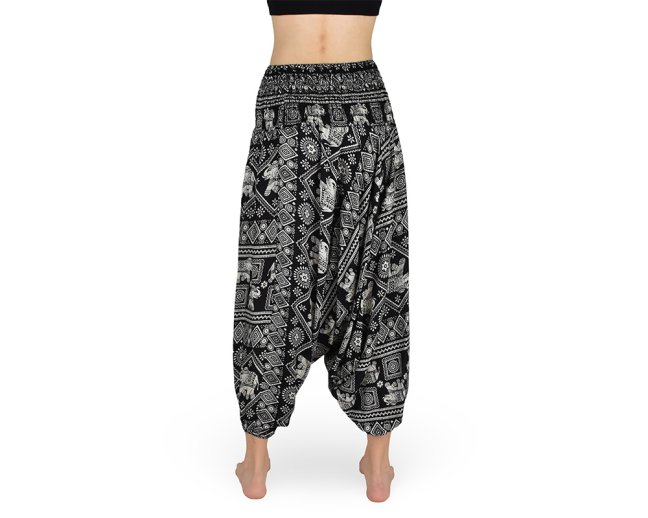 Harémové kalhoty aladin NATSU, sloni, černá, bez šňůrky