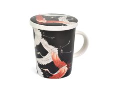Porcelánový hrnek Royal Tea se sítkem černý Jeřábi