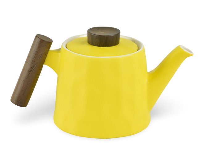 Porcelánová konvička Amalfi, žlutá, dřevěná úchytka, 500 ml