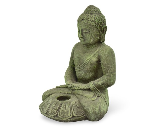 Betonová socha Buddha, meditace, čajová svíčka, zelená 30 cm - II. jakost