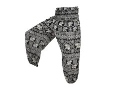 Kalhoty Joga WASTE, černé, sloni a ornamenty