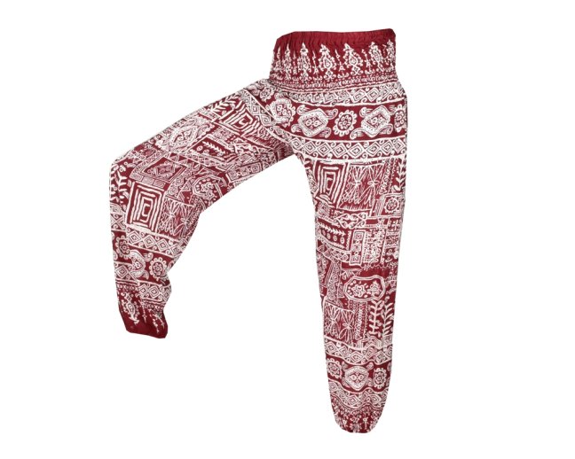 Kalhoty Joga WASTE, vínové, ornamenty