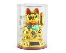 Kočka štěstí zlatá mávající solární 12 x 18 cm