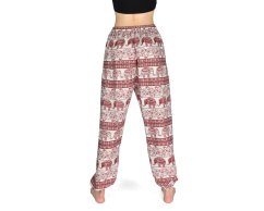 Kalhoty jóga MALAI, krémové, sloni, červený potisk