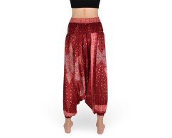 Harémové kalhoty aladin NATSU, paví diamant, červená, se šňůrkou, pruh v pase