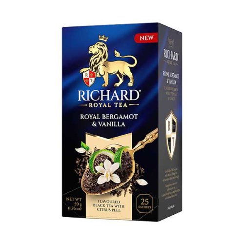 Černý aromatizovaný čaj Richard Royal Bergamot and Vanilla (25 sáčků) 50 g
