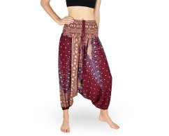 Harémové kalhoty aladin NATSU, paví věž multicolor, vínová, se šňůrkou