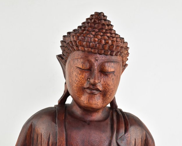 Dřevěná soška Buddha 50 cm tmavá - Dhyana Mudra - meditace