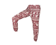 Kalhoty Joga WIN , viskóza , červené, béžoví sloni a ornamenty