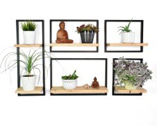 Sada dřevěných nástěnných polic s kovovým rámem Miles 5 ks
