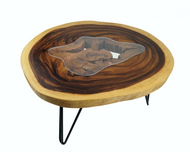 Dřevěný konferenční stolek s plexisklem 63x76 cm