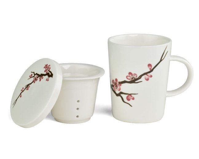 Porcelánový hrnek Royal Tea se sítkem bílý Sakura II. jakost