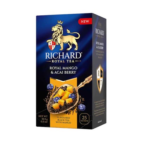 Černý aromatizovaný čaj Richard Royal Mango & Acai Berry (25 sáčků) 42,5 g