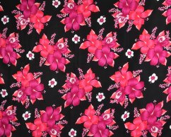 Sarong - Pareo REN, Hibis, černý, růžový květ, var. B, II. jak.