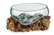 Skleněná mísa na dřevě 20 cm velká - var. N