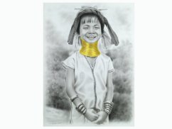 Obraz Domorodé dítě s náhrdelníkem, uhel + pastel