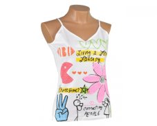 Dámské tílko, tenká ramínka, BE LOVED, květina, bílé