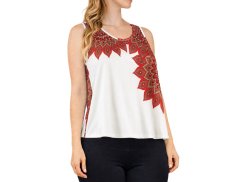 Dámský top DUJANAH krátký, krémovo červ., květinové mandaly