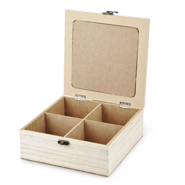 Dřevěný box na čaje a drobnosti, 4 přihrádky