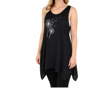 Dámský dlouhý top YOGESA, černá, pampelišky