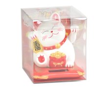 Kočka štěstí bílá mávající solární 9 x 10 x 10,5 cm