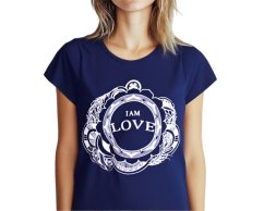 Dámské triko I AM LOVE, bavlna, tmavě modrá