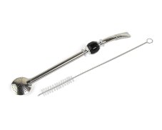 Bombilla SANTINO s kartáčkem, lomená, stříbrná, černý dekor, 21 cm