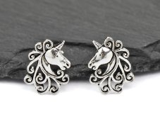 Stříbrné náušnice puzety - Ancient Unicorn