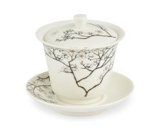 Porcelánový zhong/gaiwan White Cherry, bílá, dekor bílé květy, 120 ml