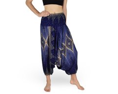 Harémové kalhoty aladin NATSU, krásnoočko, modro-béžová, bez šňůrky