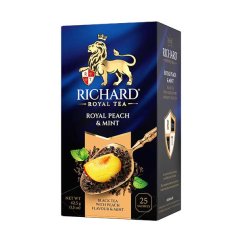 Černý aromatizovaný čaj Richard Royal Peach and Mint (25 sáčků) 42,5 g