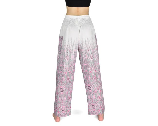 Kalhoty jóga ARTHIT, bílé, růžový dekor, II. jakost - Velikost: L