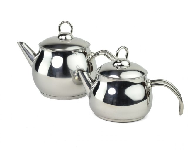 Turecká nerezová dvojkonvice Caydanlik Mini Boy kovové úchyty