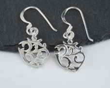 Stříbrné visací náušnice, Óm zdobený - 18 x 19 mm