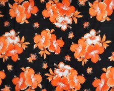 Sarong - Pareo REN, Hibis, černý, oranžový květ, II. jak.