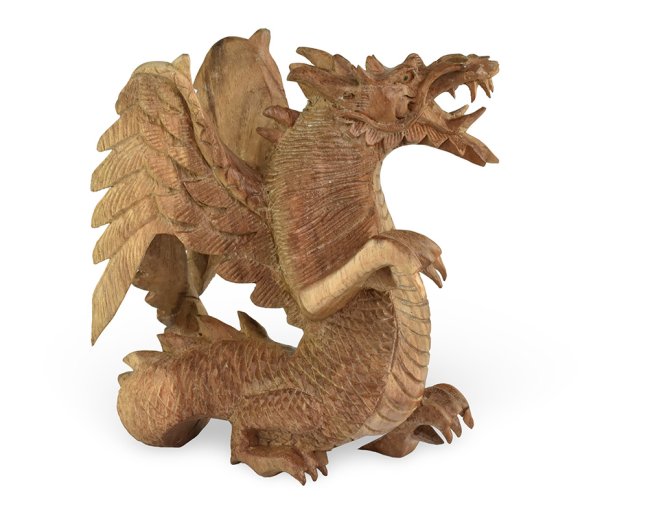 Dřevěná socha Drak 20 cm natural - II. jakost
