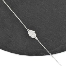 Stříbrný náramek Hamsa se zirkony