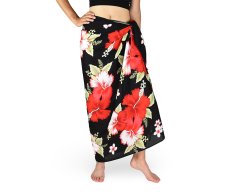 Sarong - Pareo REN, Hibis velký, černý, červený květ, II. jak.