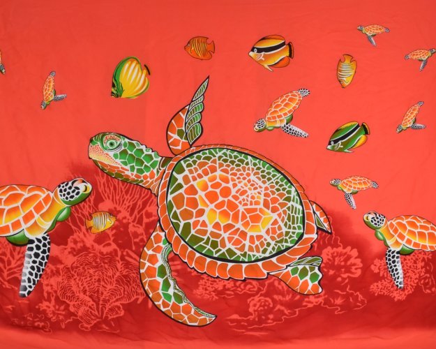 Sarong - Pareo VERADIS, červený, želvy a ryby, II. jakost