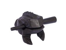 Hrající dřevěná žába tmavá 14 cm