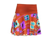 Sukně krátká Lambada, skořicový pas, retro květy, S-M