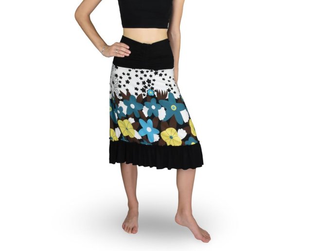 Dámské šaty KOMAL s kanýrem, černé, modré květy