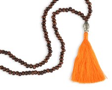 Japa Mala dřevěná hnědá Buddha - oranžová