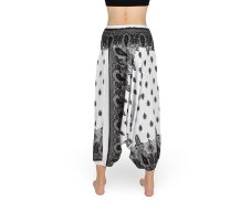 Harémové kalhoty aladin NATSU, folklor, bílo-hnědá, bez šňůrky, bílý pruh v pase