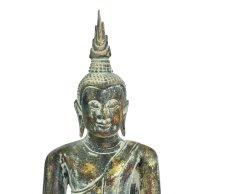 Dřevěná socha Buddha - Dhyana Mudra meditace lotos, zelenozlatá, 55 cm