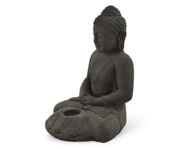 Betonová socha Buddha, meditace, čajová svíčka, černá 30 cm